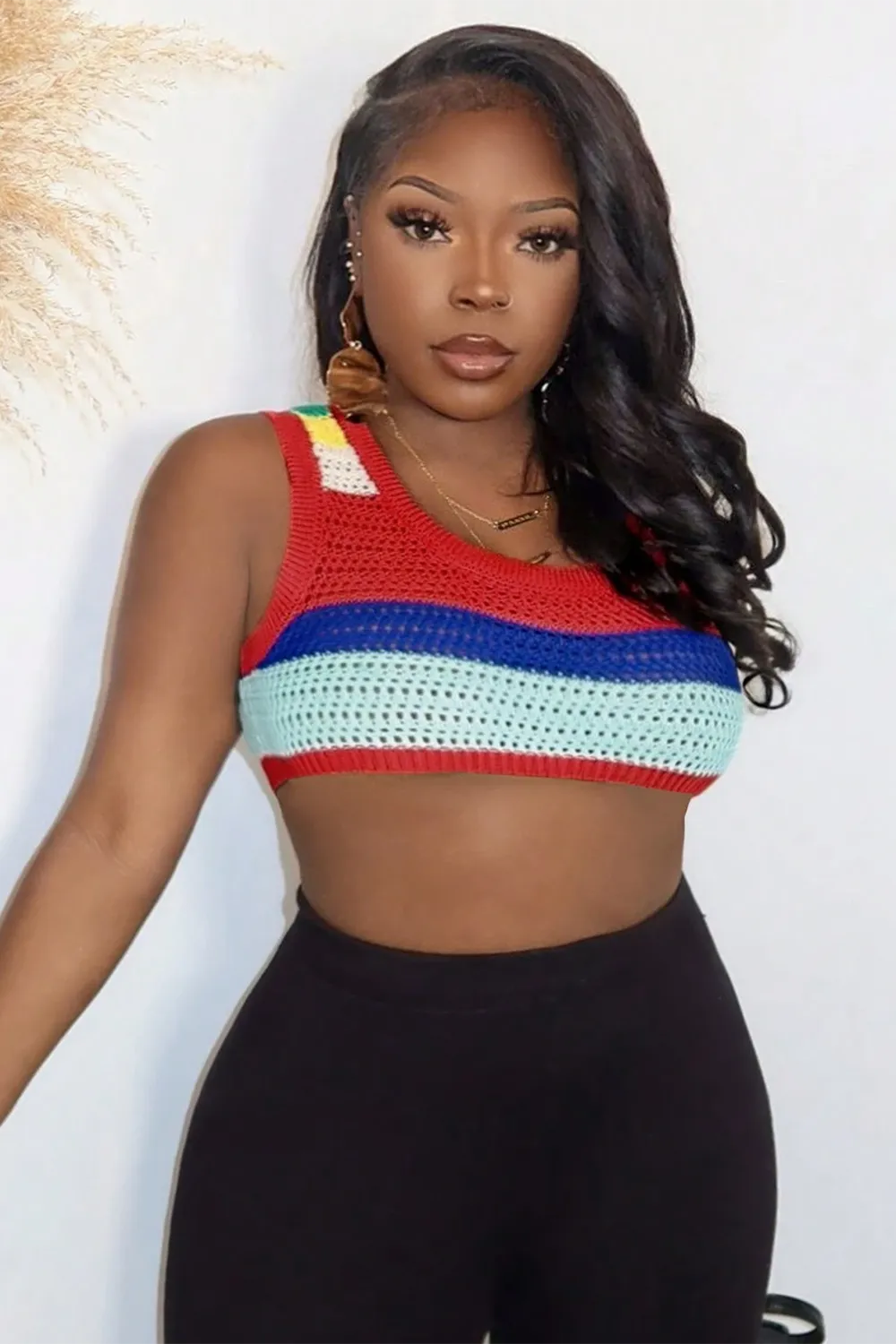 Multicolor Cropped Knitted Sweater