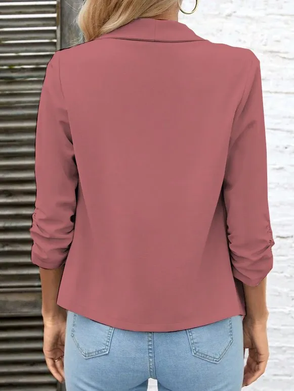 Ruched Sleeve Open Front Jacket