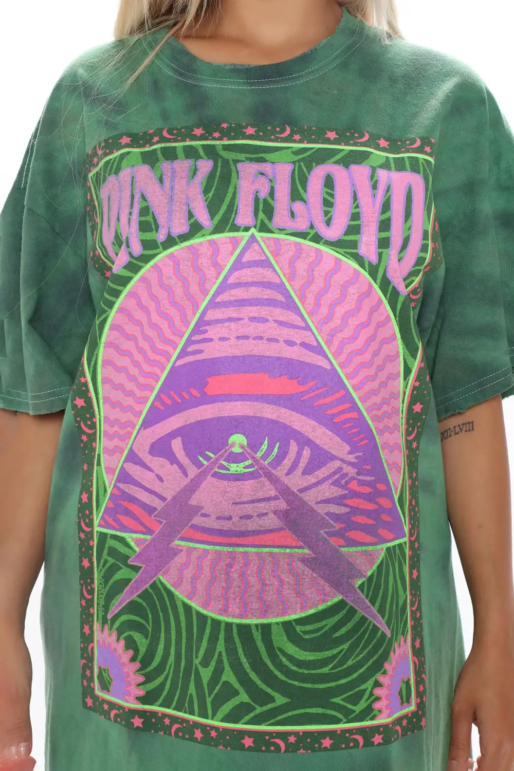Pink Floyd Distressed Oversized Tie Dye Top - Green