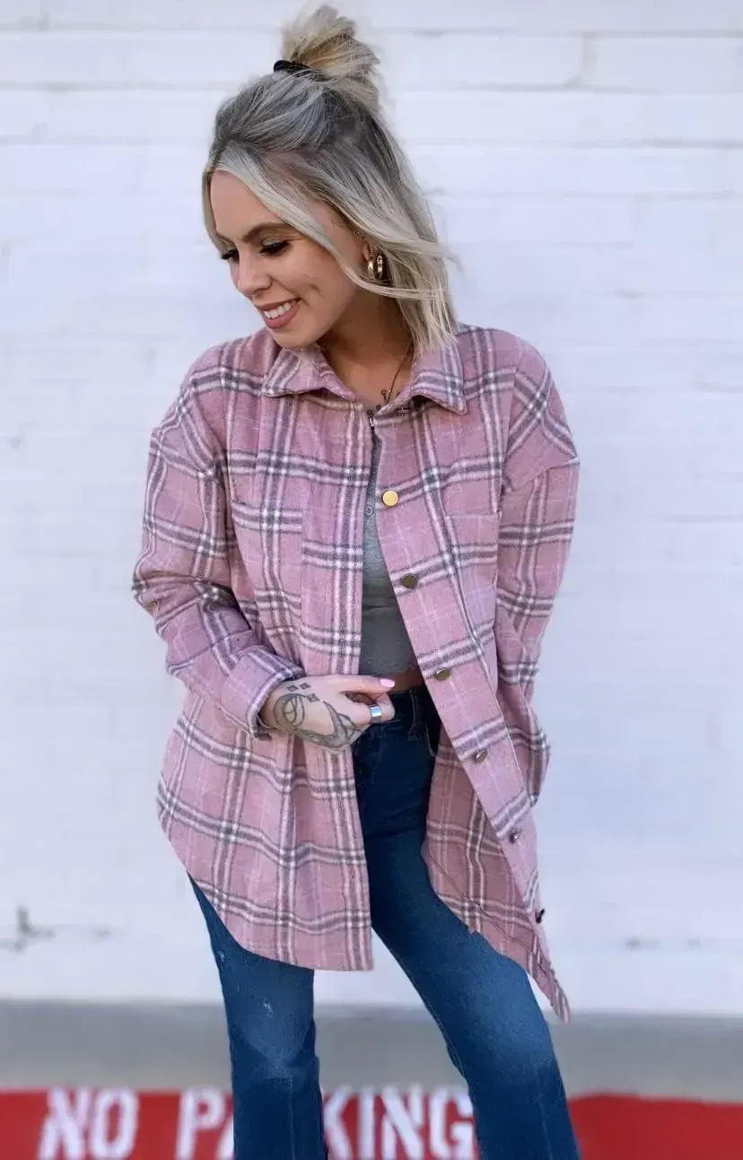 Women's 2023 Fall Clothes Plaid Shacket Jacket Long Sleeve Button Down Flannel Shirts Fashion Blouse