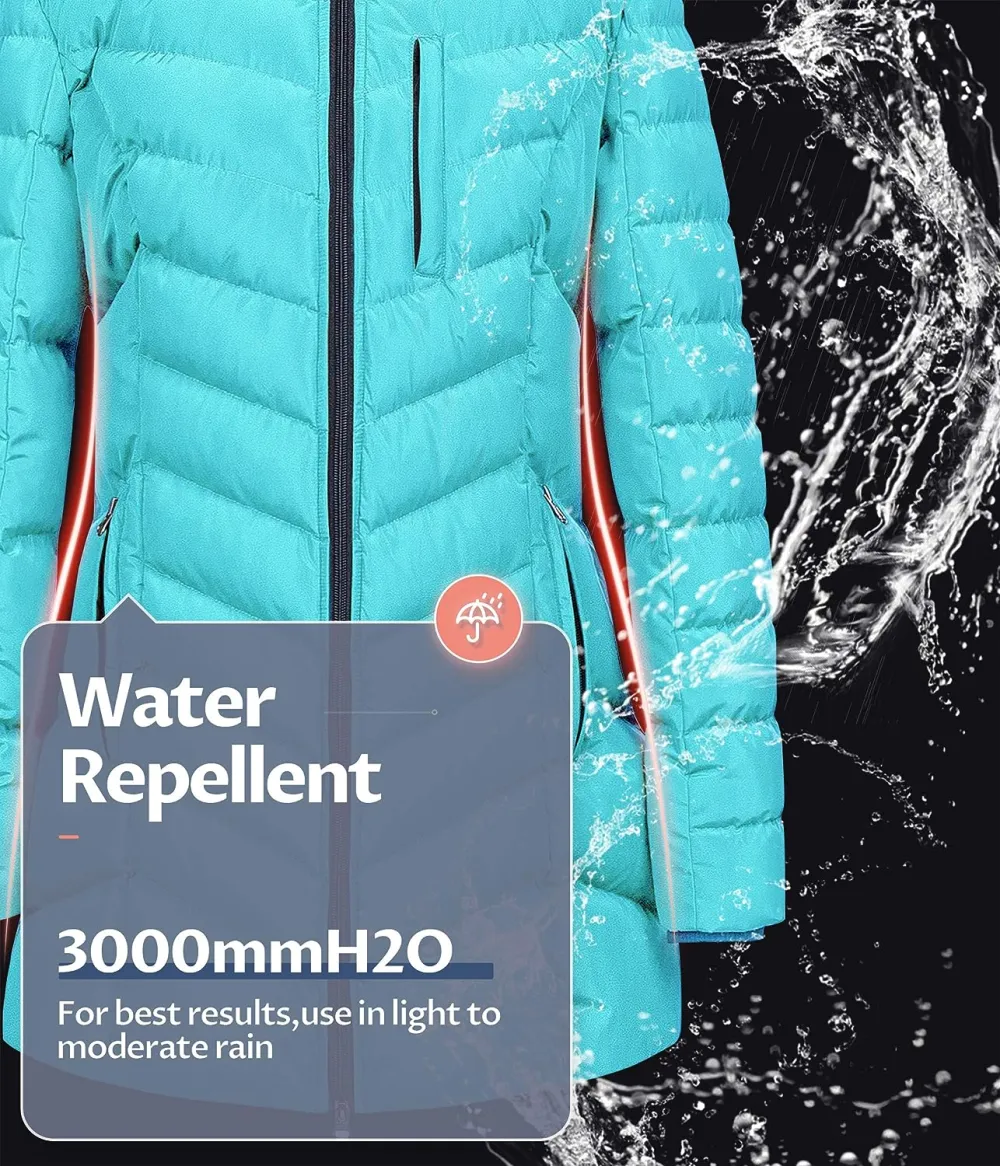 US Women's Winter Hooded Coat Waterproof Warm Long Puffer Jacket Parka