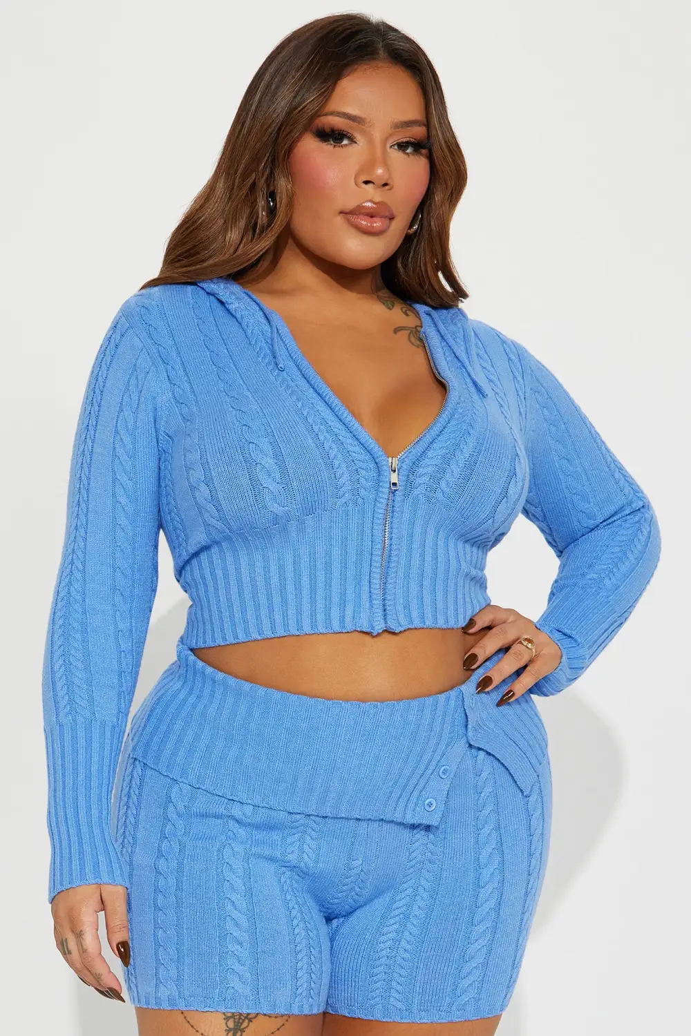 Soft Energy Sweater Short Set - Blue
