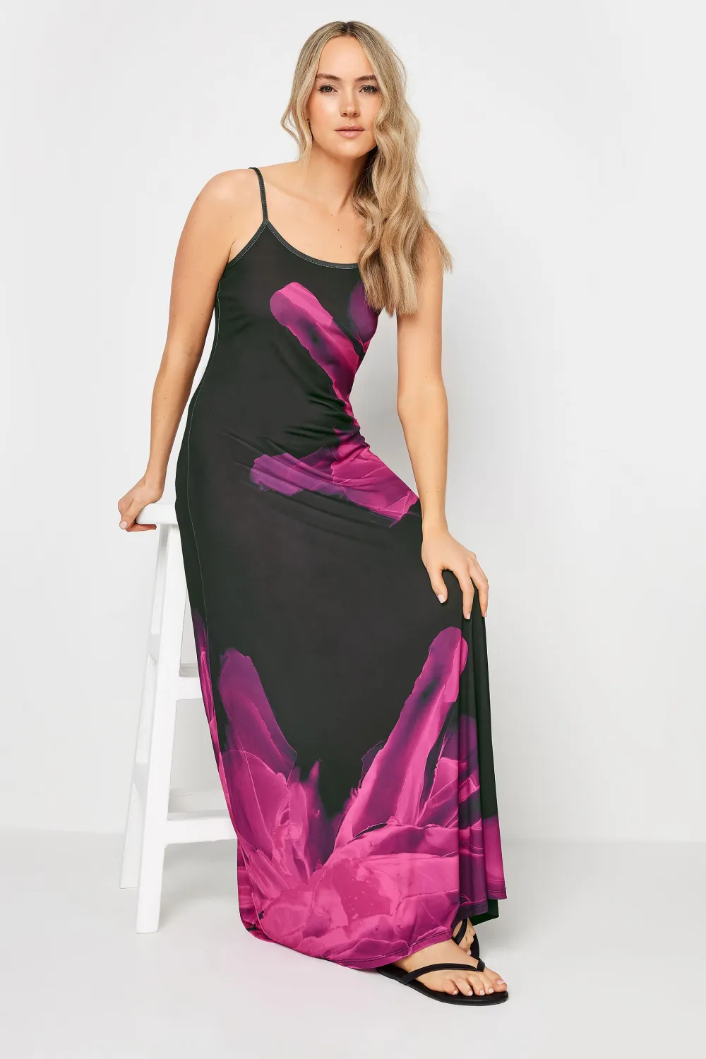 LTS Tall Black & Pink Floral Print Sleeveless Maxi Dress