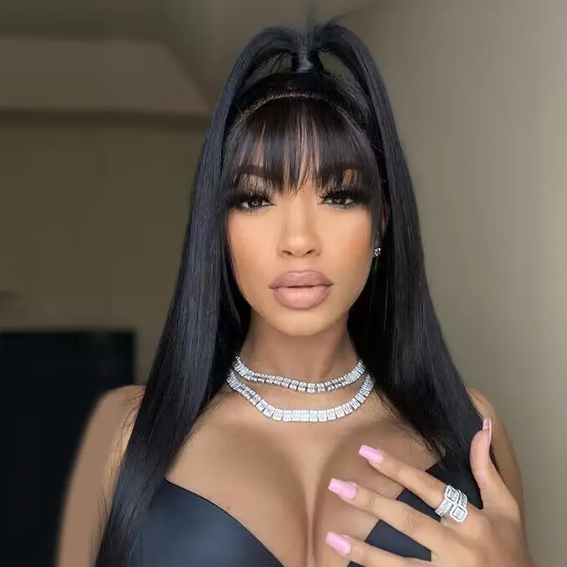 HD Lace Wear Go Glueless Wigs 5x5 Lace Human Hair Wigs With Bangs Straight Hair/ Body Wave