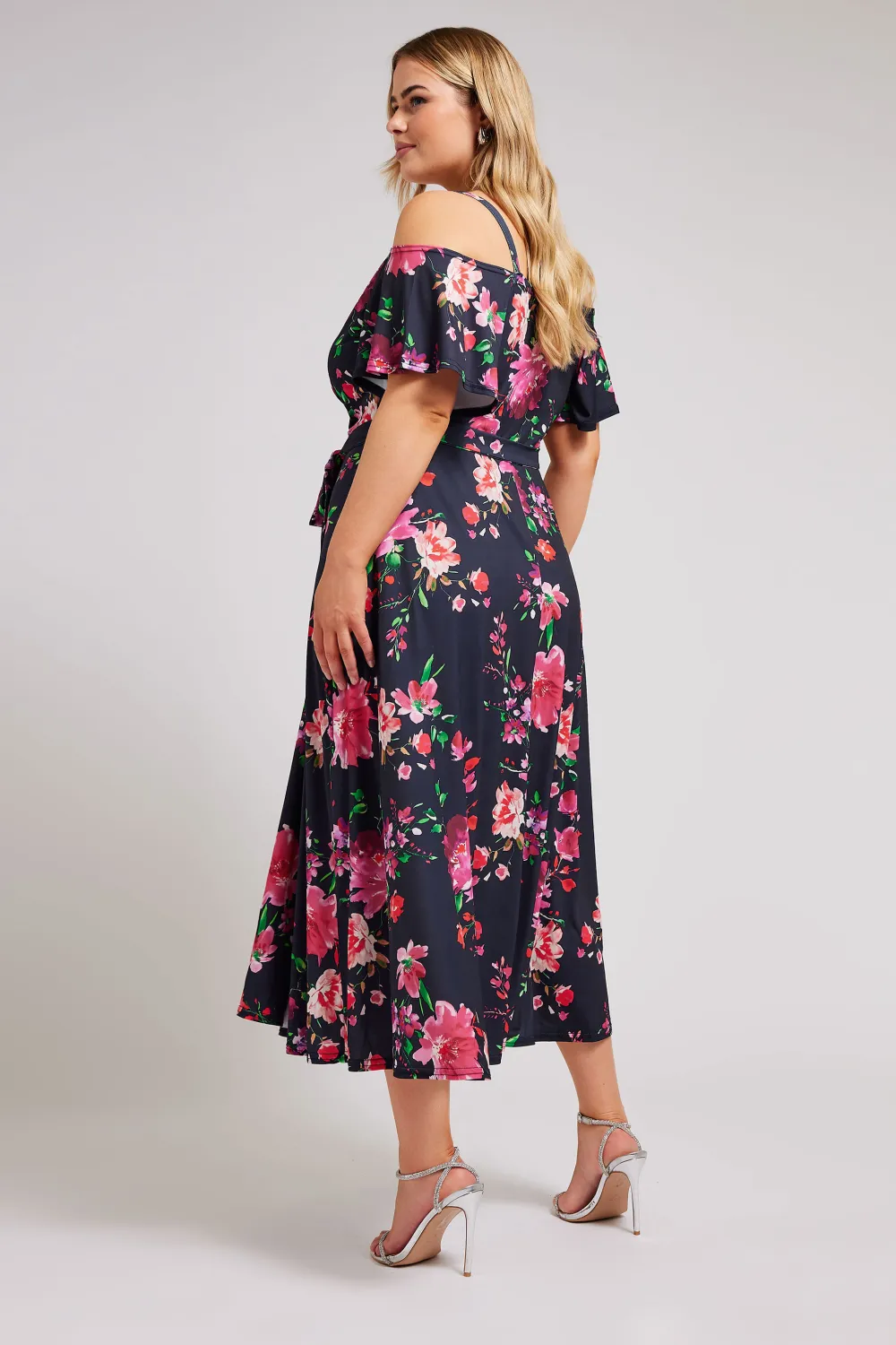 YOURS LONDON Curve Red & Blue Floral Bardot Maxi Dress