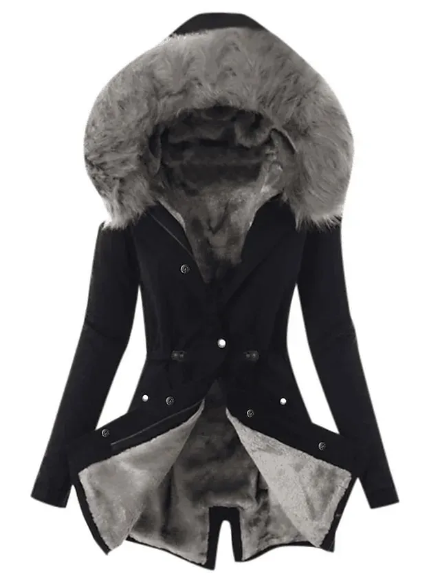 Women's Winter Jacket Winter Coat Parka Hoodie Jacket Street Daily Wear Winter Fall Spring Long Coat Slim Warm Classic & Timeless Casual Jacket Long Sleeve Solid Color Fleece Lined Black Red Gray Red