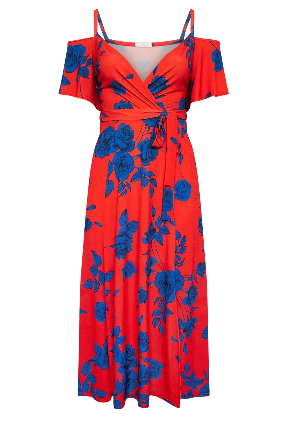 YOURS LONDON Curve Red & Blue Floral Bardot Maxi Dress