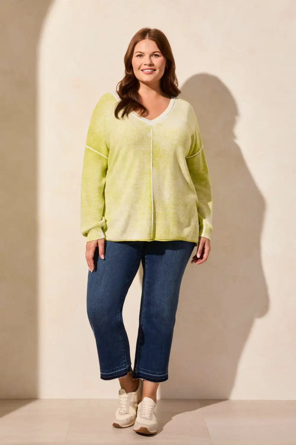 Special Wash Long Sleeve V-Neck Sweater-Starfruit