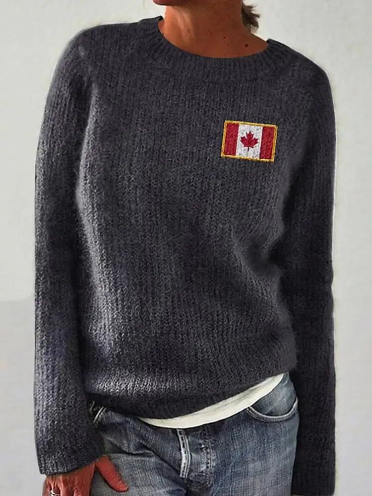 Women's Canadian Flag Maple Leaf Print Sweater