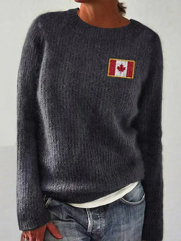Women's Canadian Flag Maple Leaf Print Sweater