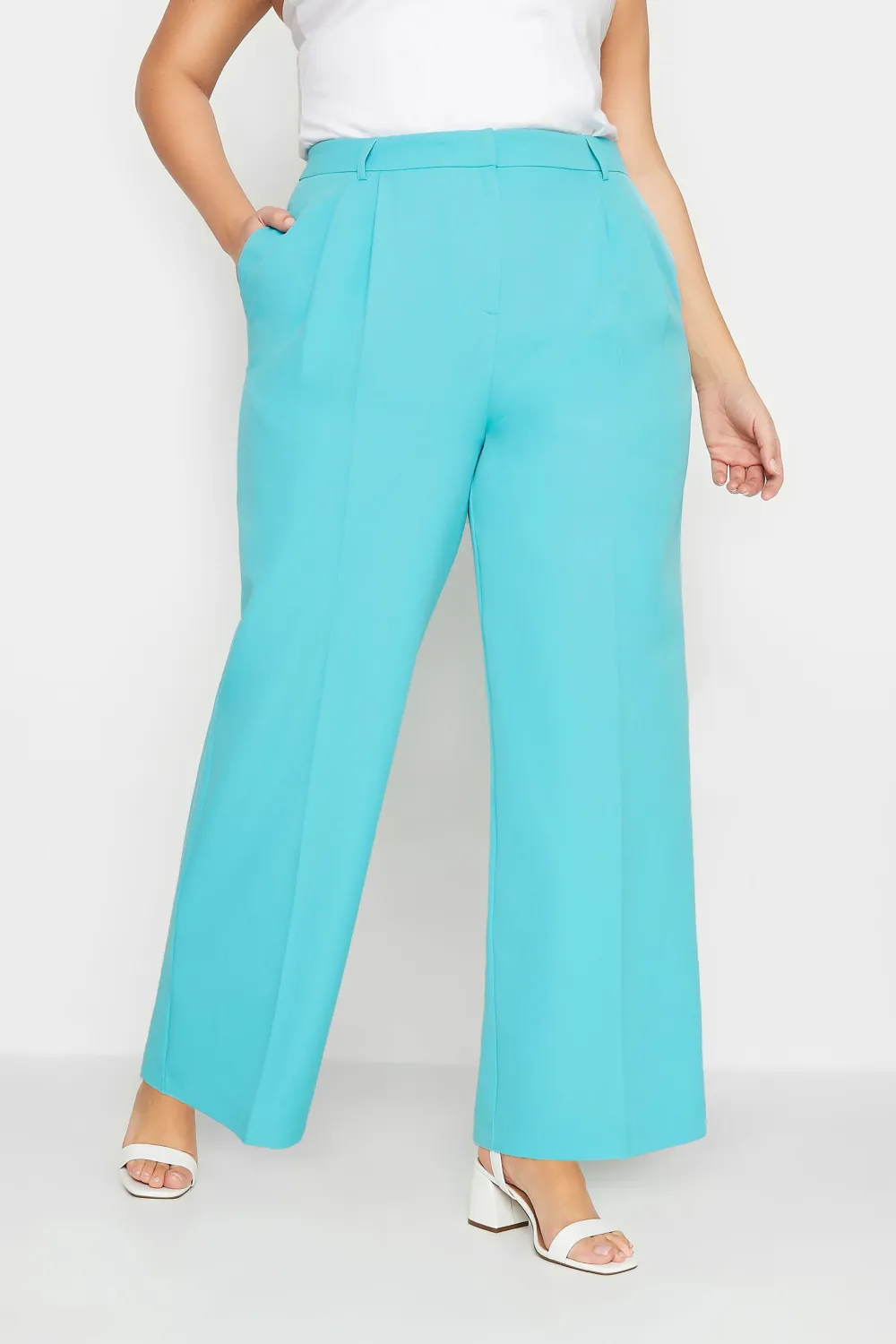 YOURS Curve Bright Blue Wide Leg Trousers