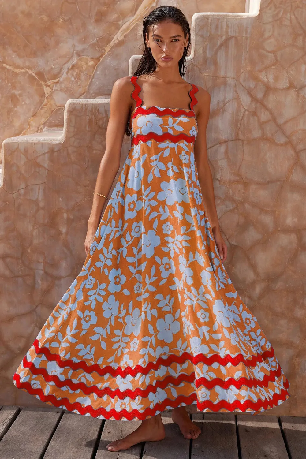 Floral Wave Halter Dress