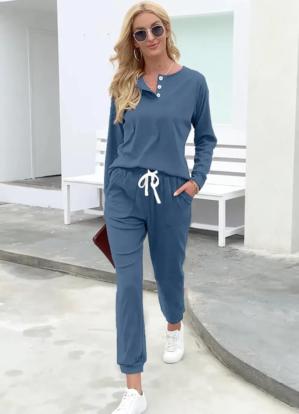 Two Piece Outfits for Women Lounge Sets Button Down Sweatshirt Sweatpants Sweatsuits Set with Pockets
