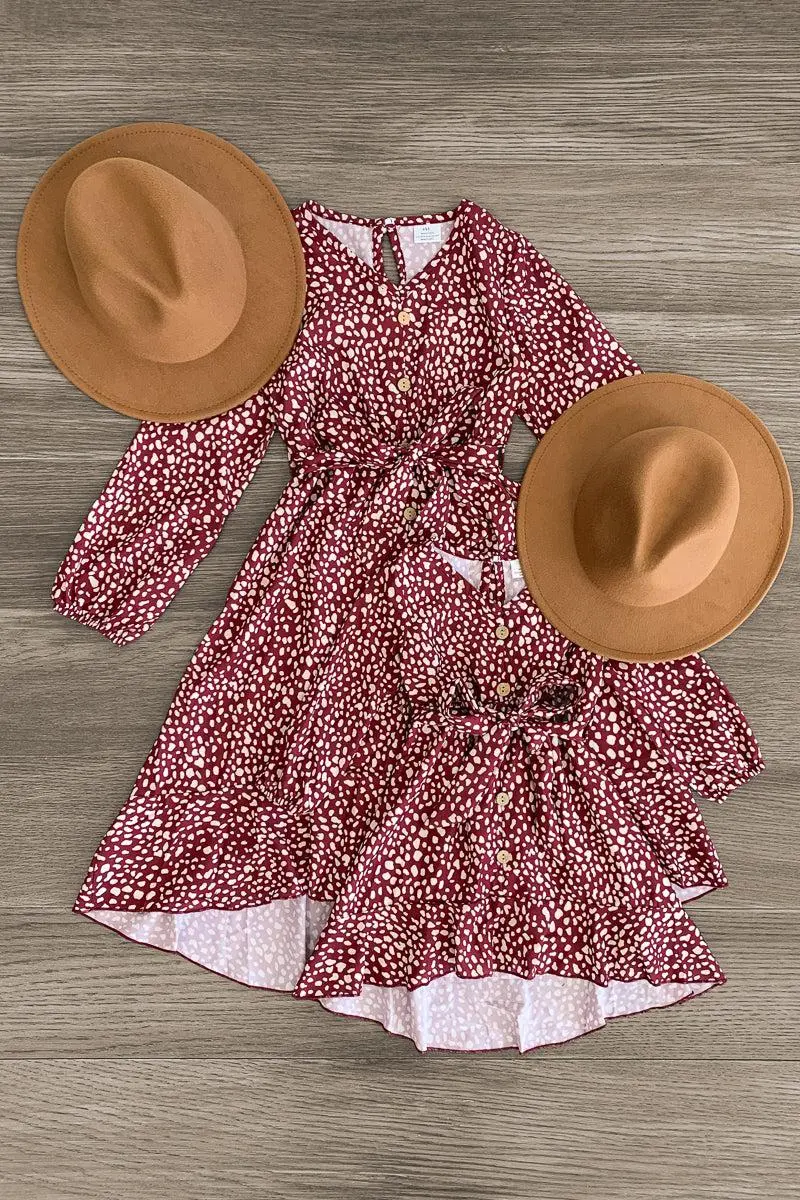 Mom & Me - Burgundy Polka Dot Leopard Dress