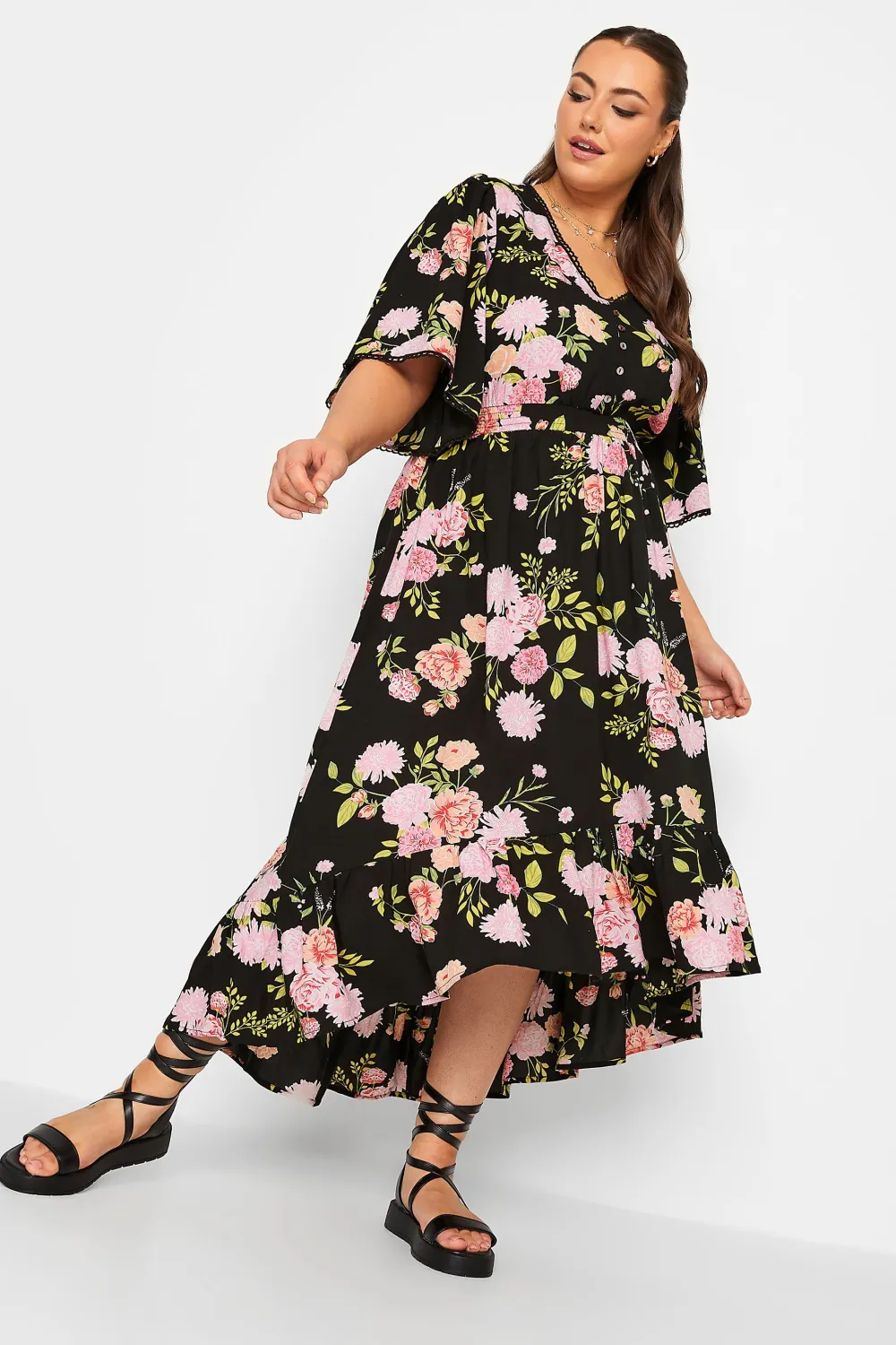 YOURS Curve Black Floral Maxi Dress