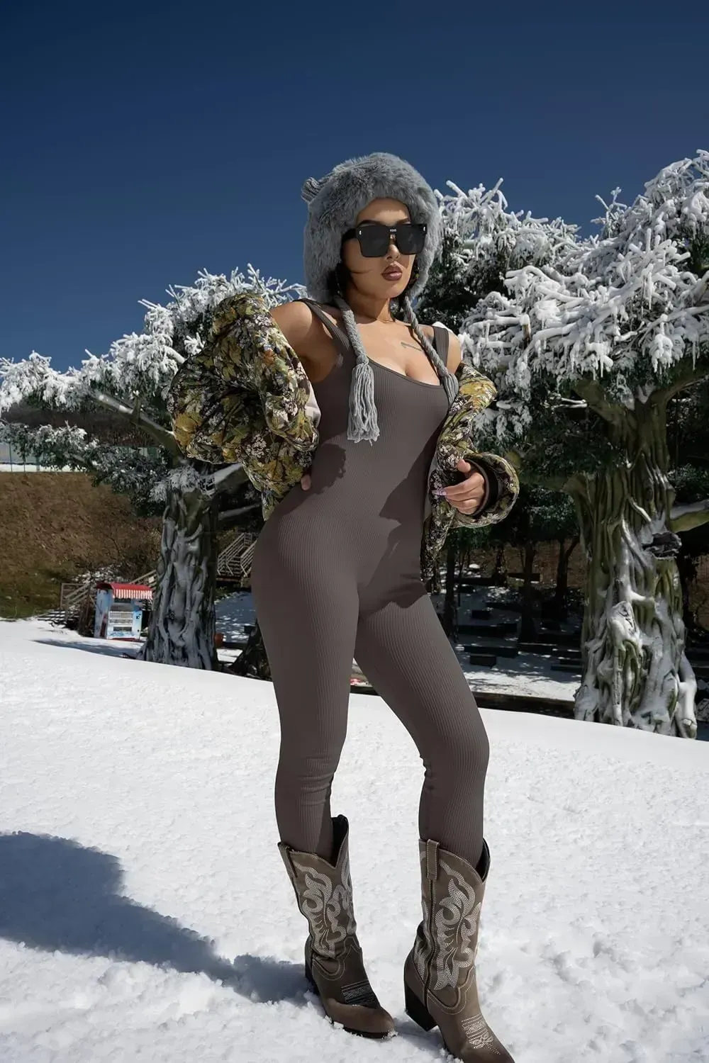 Women's Yoga Ribbed One Piece Tank Tops Rompers Sleeveless Exercise Jumpsuits