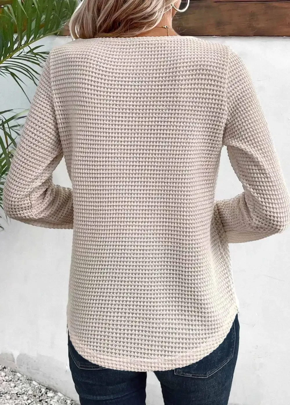 Beige Lace Long Sleeve Round Neck T Shirt