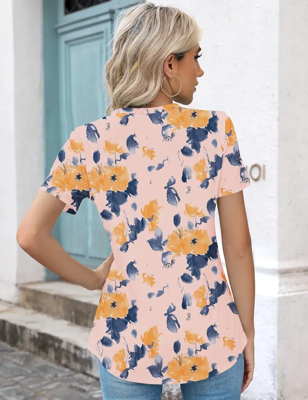 Kistore Womens Casual Crew Neck Short Sleeve Pleated Tops Blouses Fashion Clothes 2024