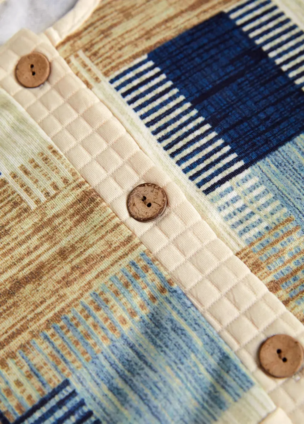 Light Yellow Button Geometric Print Long Sleeve Sweatshirt