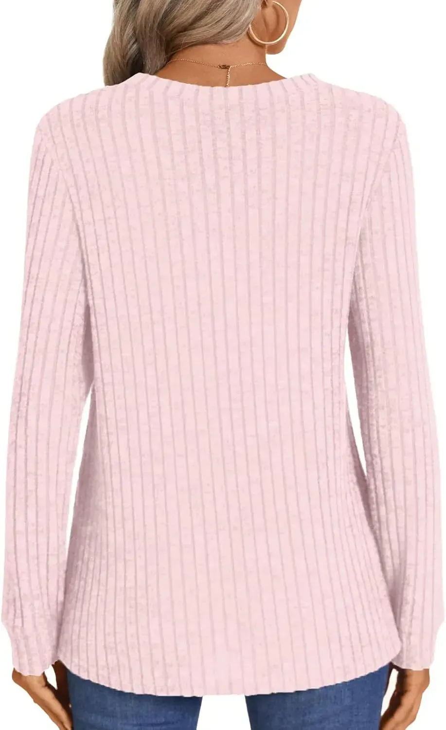 HOTGIFT Womens 2024 Fall Winter Tunic Tops Long Sleeve Casual T-Shirts Soft Comfy Stripe Blouse Lightweight