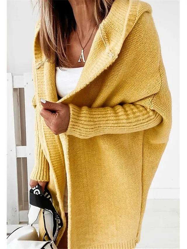 Women's Cardigan Hooded Solid Color Stylish Basic Casual Long Sleeve Loose Sweater Cardigans Hooded Open Front Fall Winter Denim Purple / Holiday / Going out