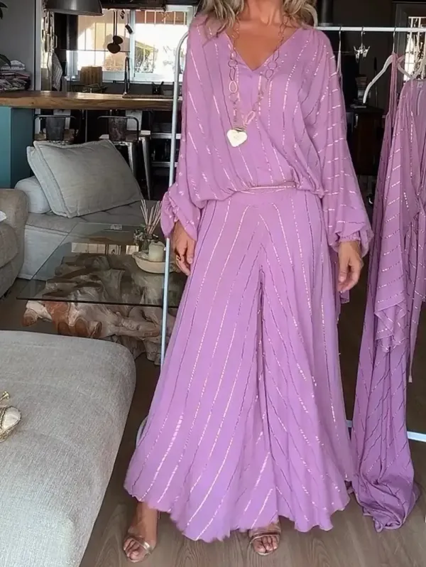 Women's Bohemian V Neck Pants Suit