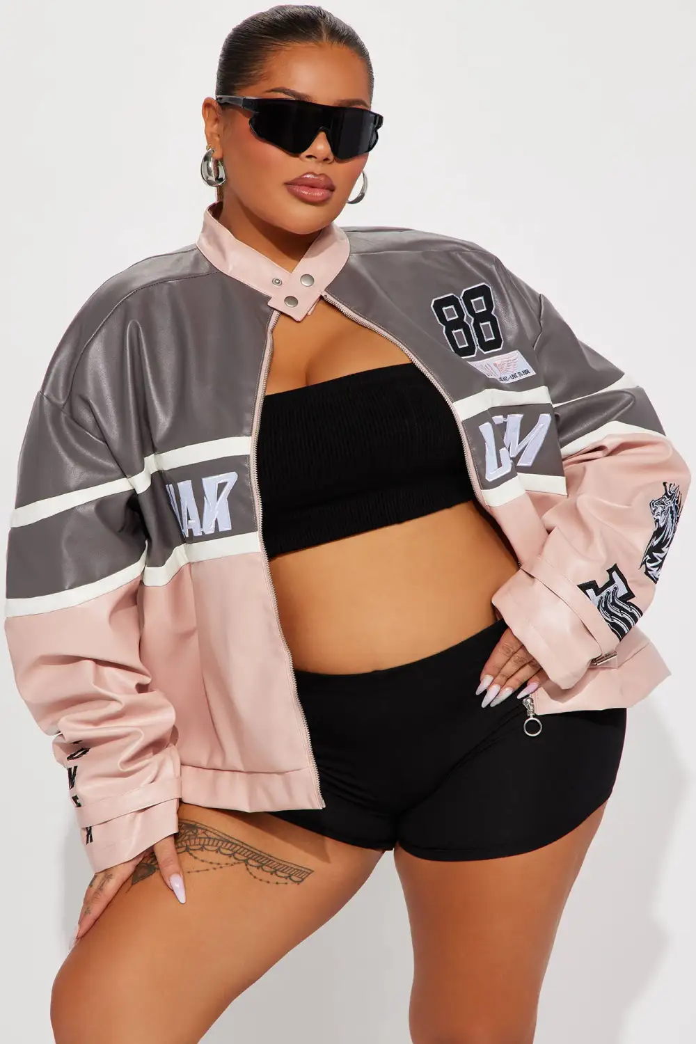 Harlem Babe Faux Leather Jacket - Pink/combo