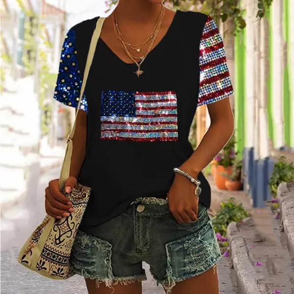 Women's Independence Day Printed Casual T-shirt