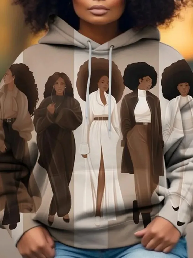 Black Girl Color Blocking Fashion Art Print Women'S Hoodie