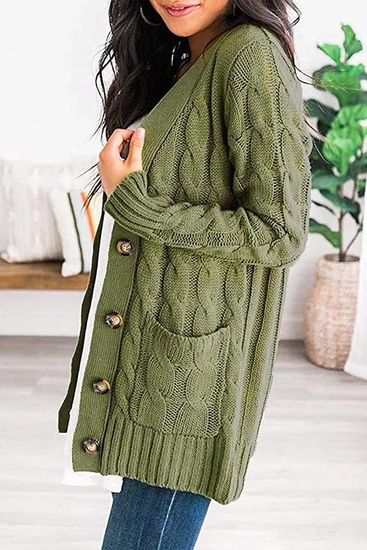 Knitted Solid Color Button Down Chunky Outwear Cardigan