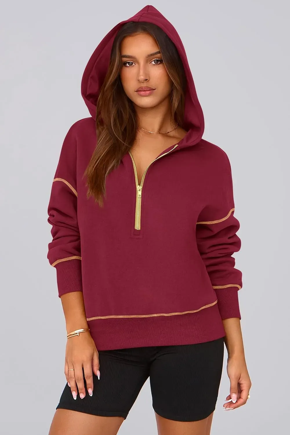 Women's Hooded Sweatshirts Long Sleeve Half Zip Cropped Hoodie Pullover Winter Fashion Clothes