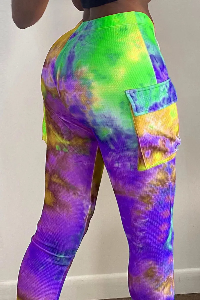 Tie Dye Drawstring Split Hem Pants