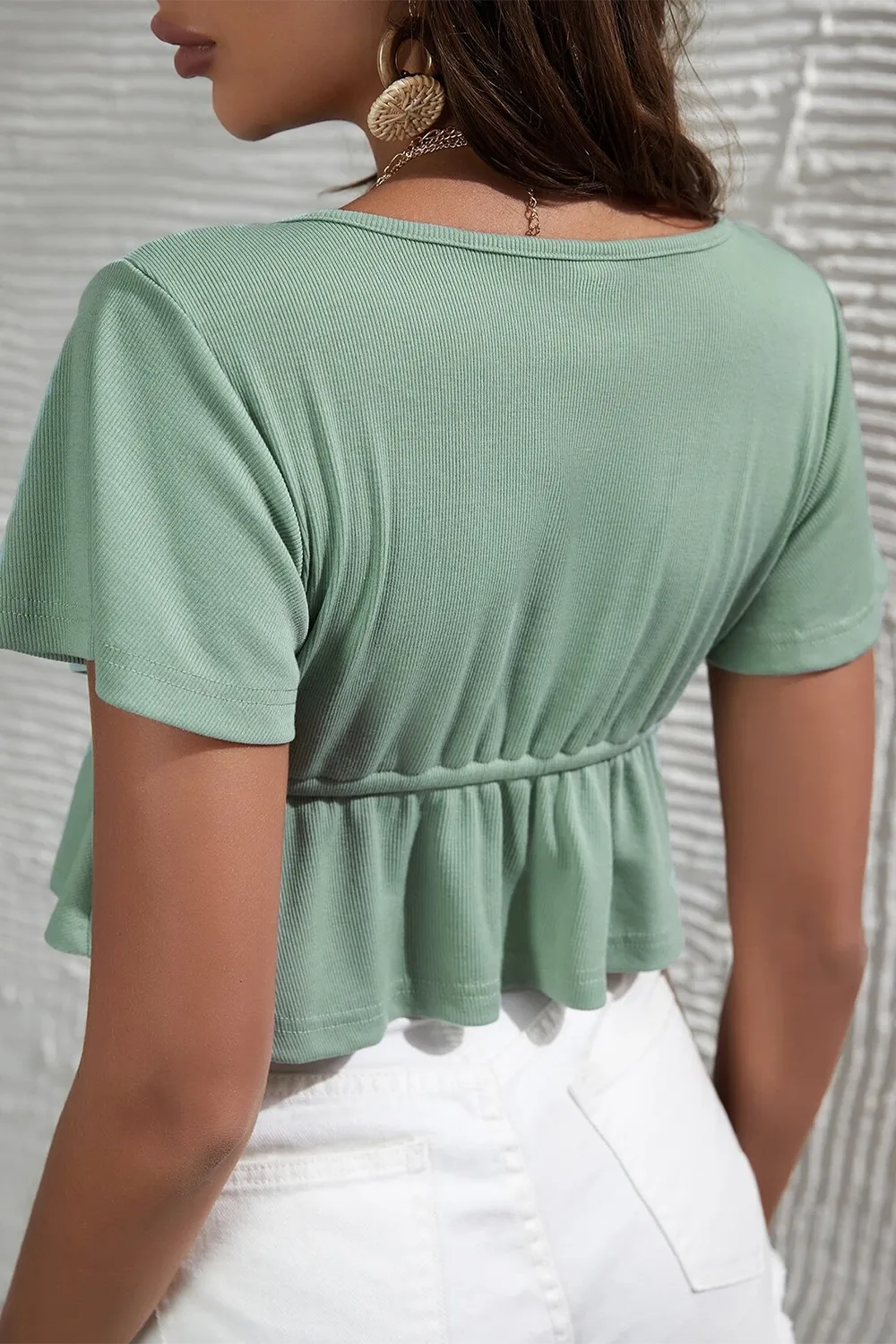 Drawstring Waist Solid Top