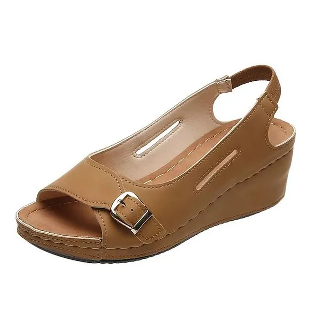 Women's Sandals Wedge Sandals Platform Sandals Plus Size Outdoor Daily Walking Summer Buckle Wedge Heel Peep Toe Classic Casual PU Leather Faux Leather Elastic Band Solid Colored Almond Black White
