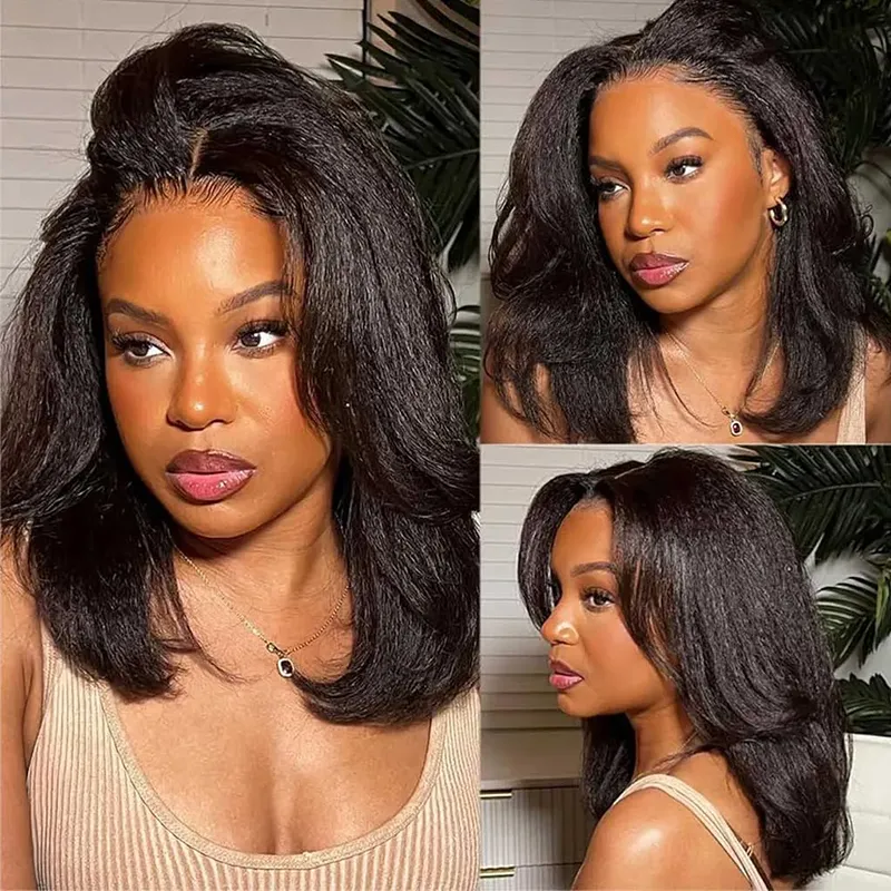 Kinky Straight Bob Human Hair Wig 7×6/13×6 HD Lace Glueless Short Wig