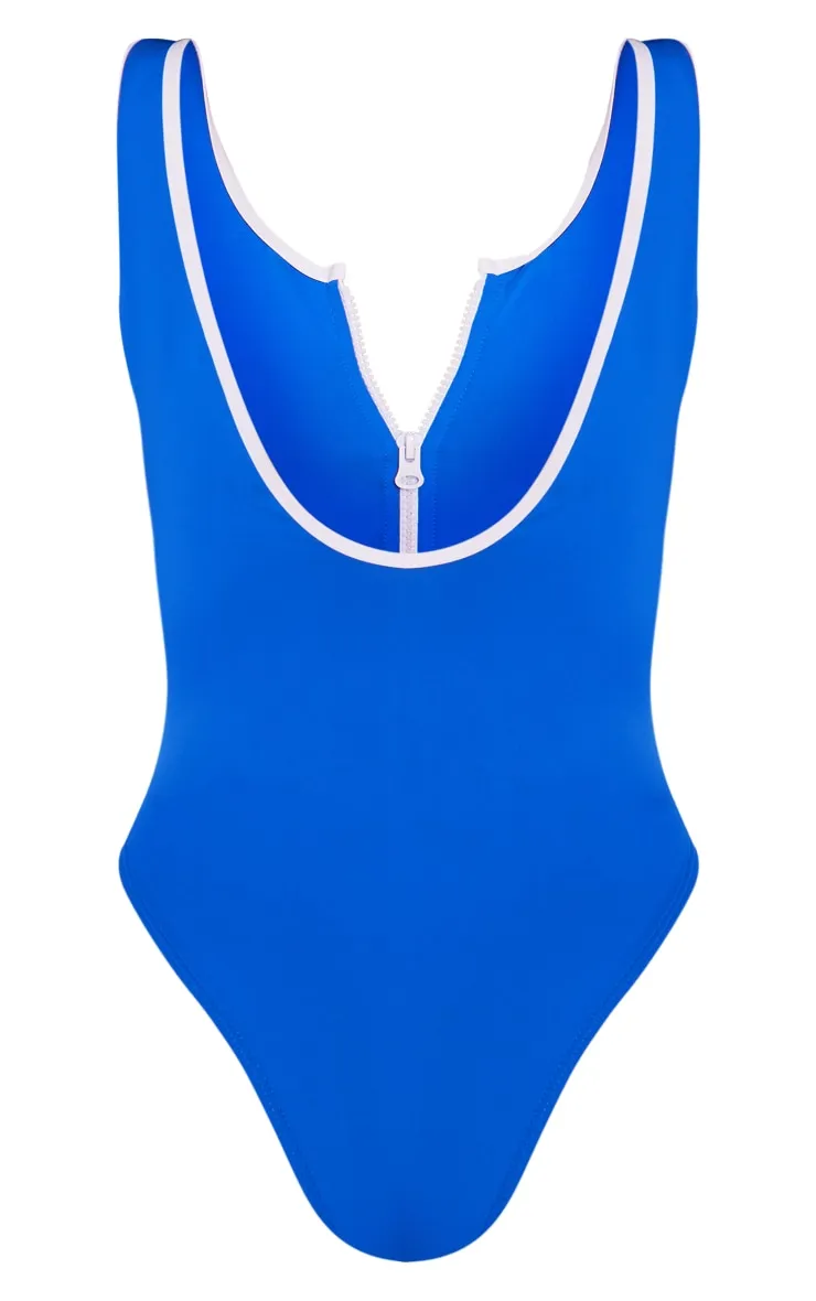 black contrast zip front scuba swimsuit