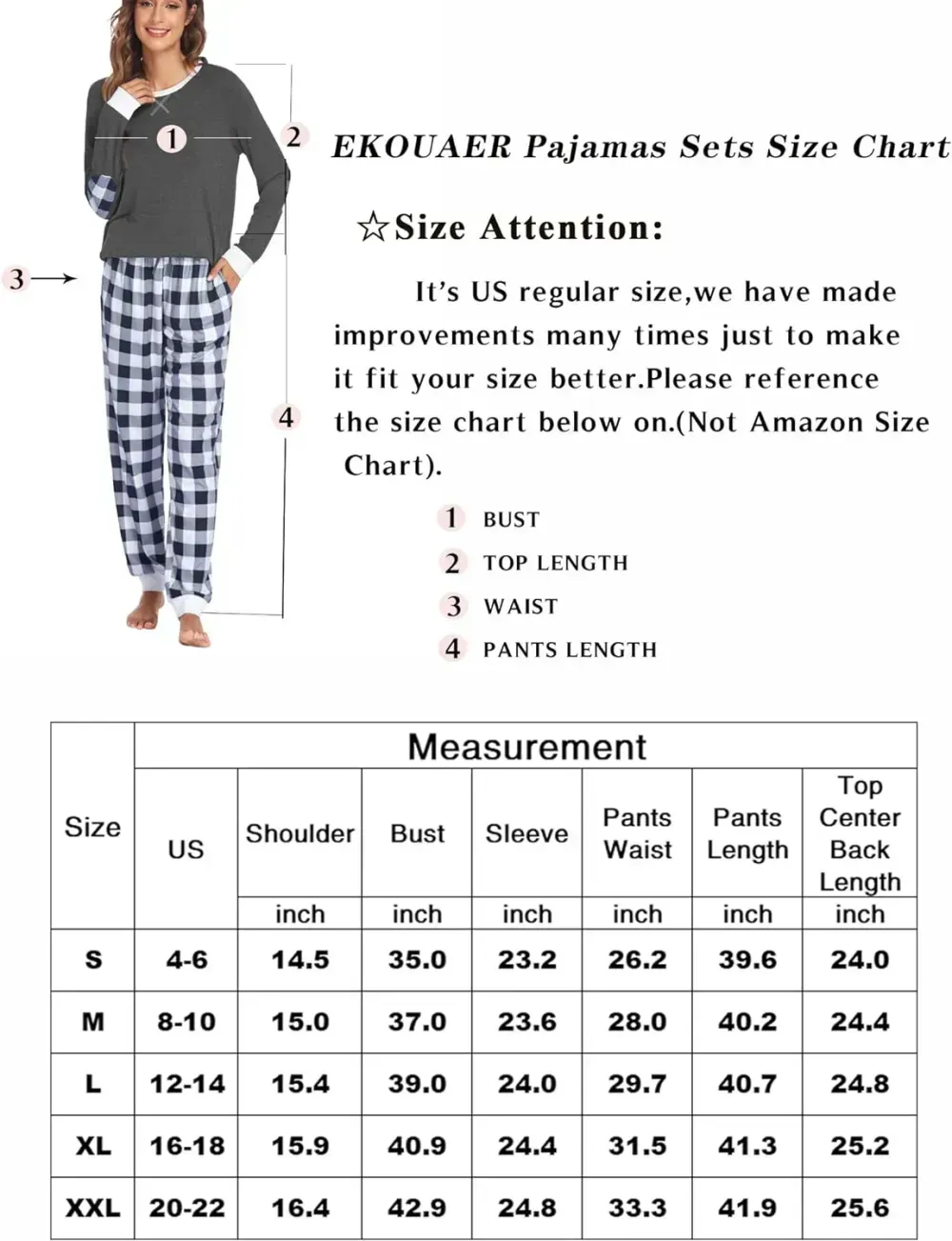 Women's Pajamas Sets Long Sleeve with Plaid Pants Soft Sleepwear O Neck 2 Piece Pjs Joggers Loung Set with Pockets