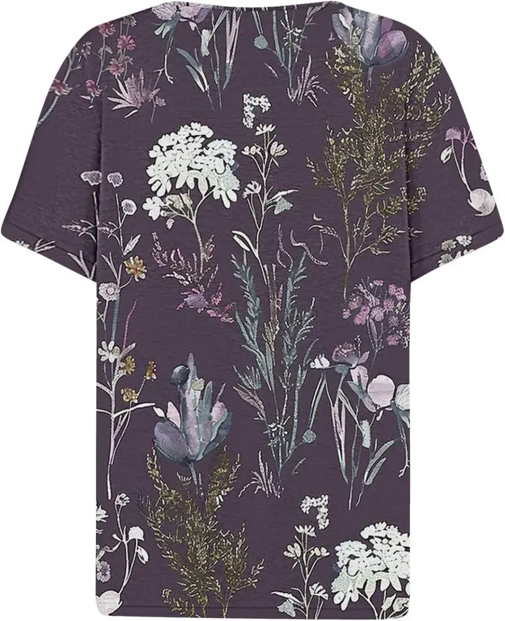 Shirts for Women Casual Printed Summer Tops Short-Sleeved Button V-Neck Tops Blouse Fashion Boho T-Shirts