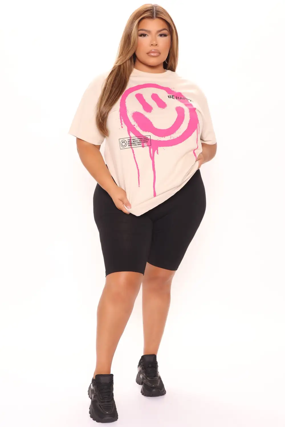 Be Nice Smiley Face Tee - Nude