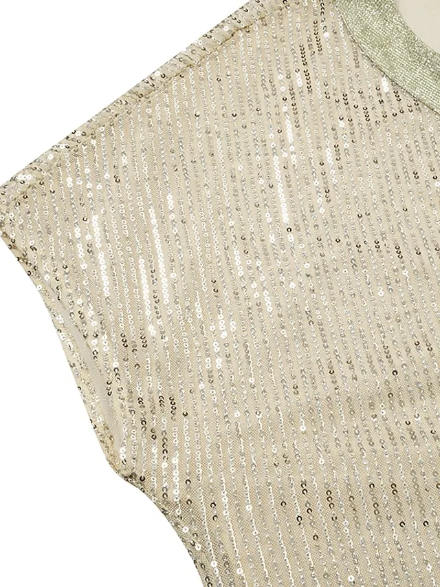 Women's Plus Size Shirt Blouse Silver Gold Plain Sparkly Sequins Half Sleeve Party Date Vacation Vintage Fashion Streetwear V Neck Regular Fit Summer Spring