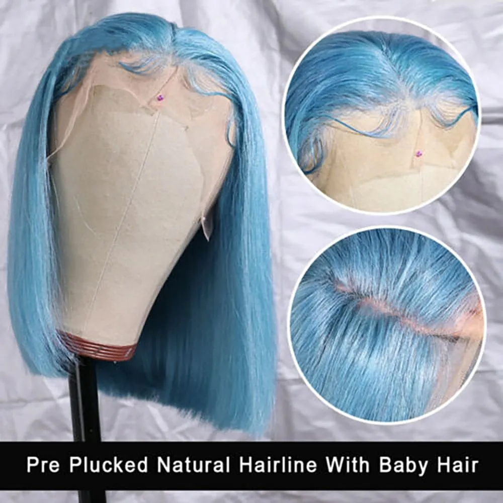 Sterly Light Blue Bob Wig Colored Straight 4x4 13x4 Bob Human Hair Wigs