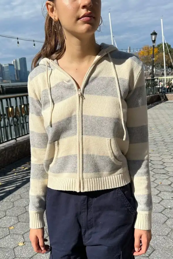 Alana WOOL Stripe Zip-Up Sweater