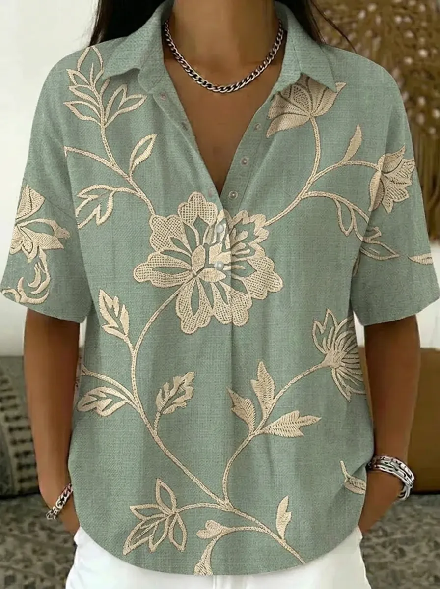 Women's Nashville Floral Botanical Printed Polo Shirt