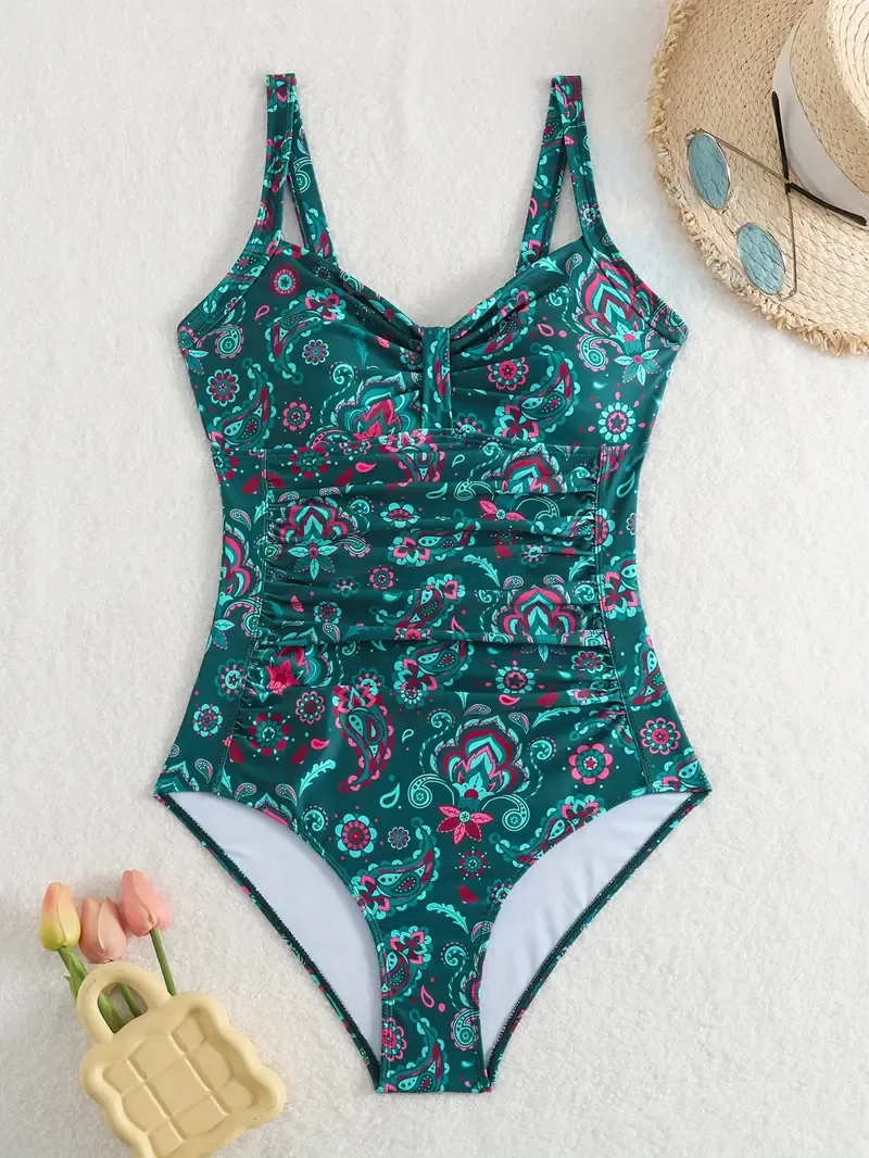 Women's One-Piece Swimsuit - Sexy Style, Floral Print, V-Neck, High Cut - Summer Beachwear - For Women - Perfect for Pool Parties & Beach Vacations - Ideal Gift for Summer