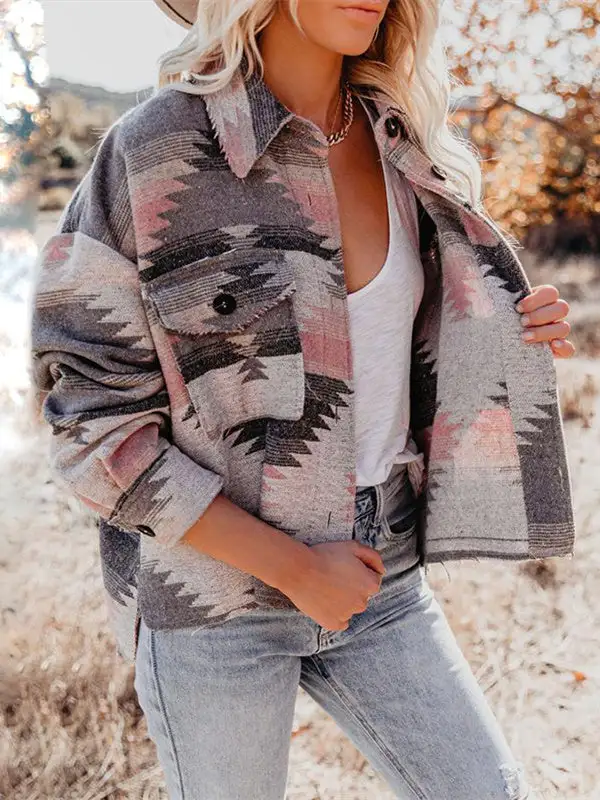 Retro Ethnic Geometric Print Jacket