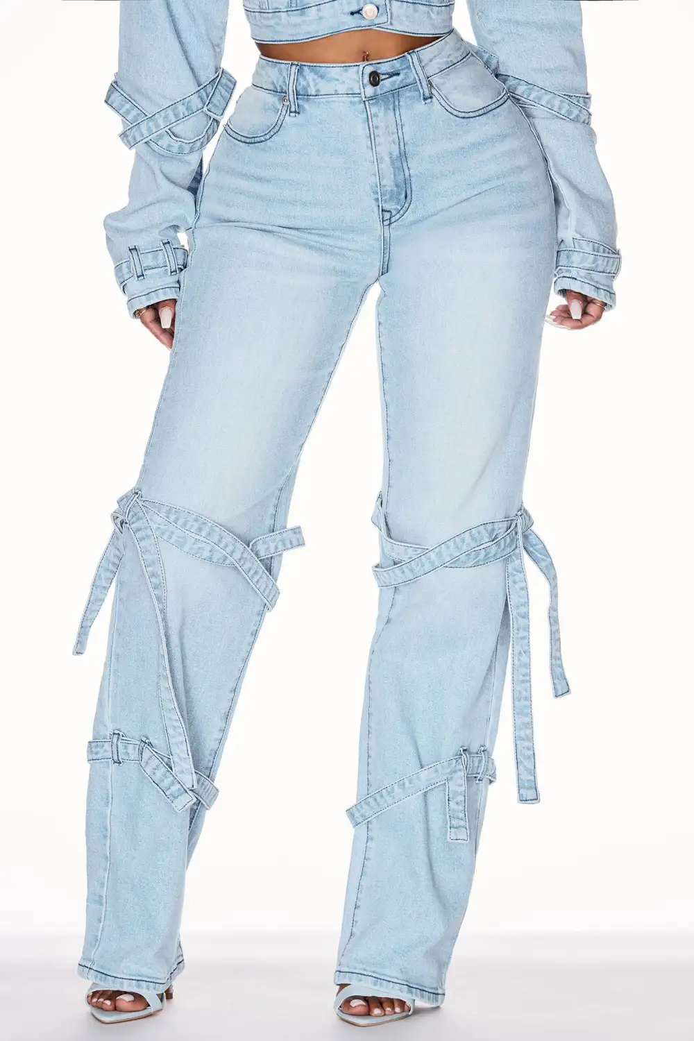 All Tied Up Stretch Straight Leg Jeans - Light Wash