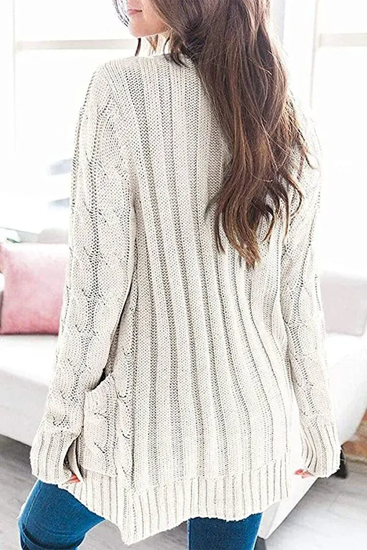 Knitted Solid Color Button Down Chunky Outwear Cardigan