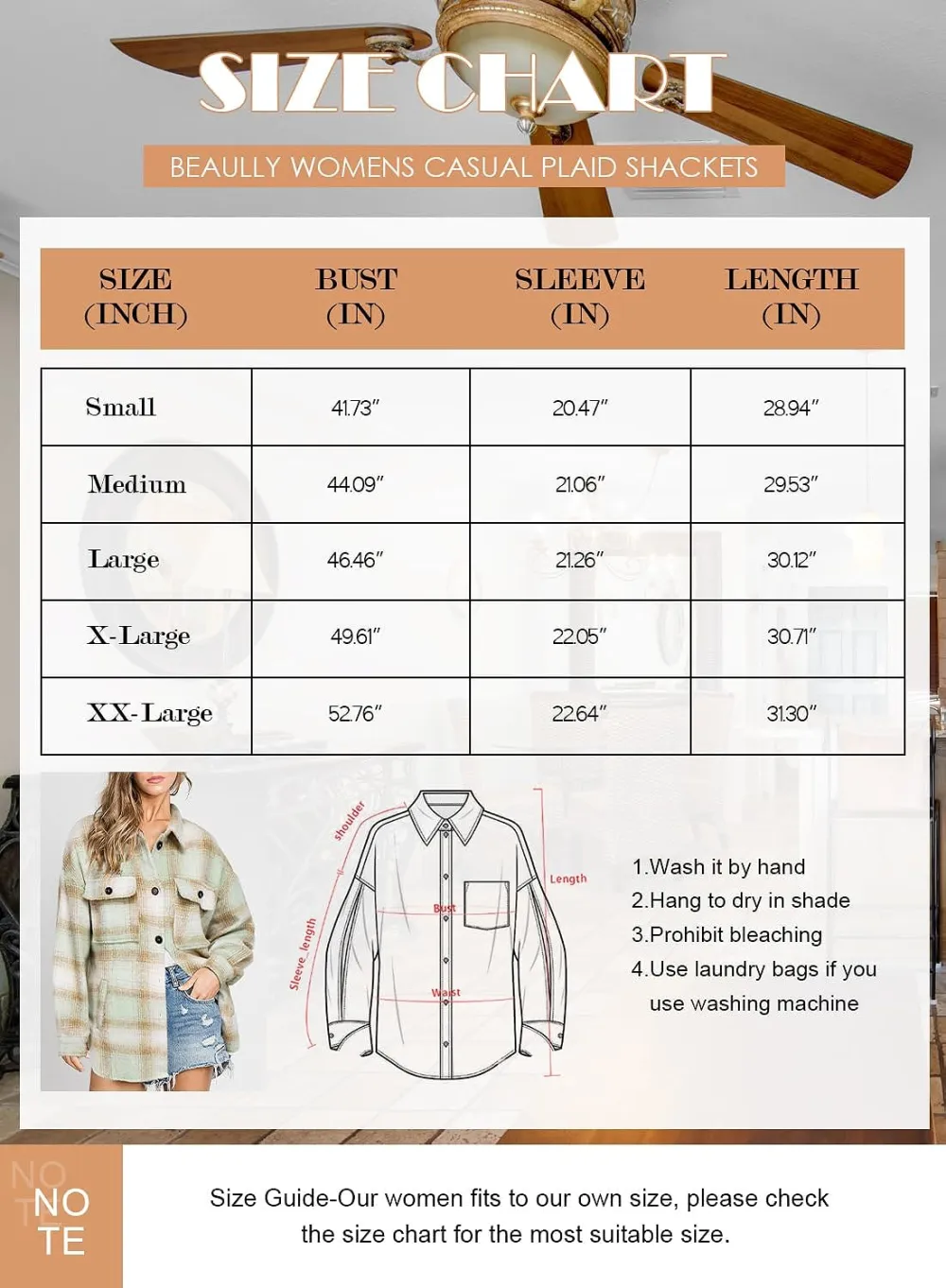 Women's Flannel Plaid Shacket Long Sleeve Button Down Chest Pocketed Shirts Jacket Coats