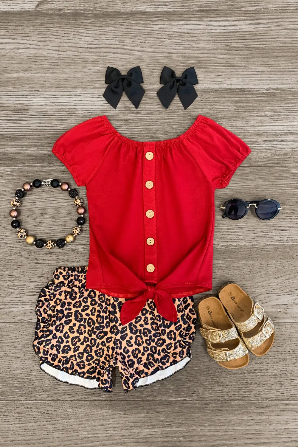 Red Tie Top Cheetah Short Set