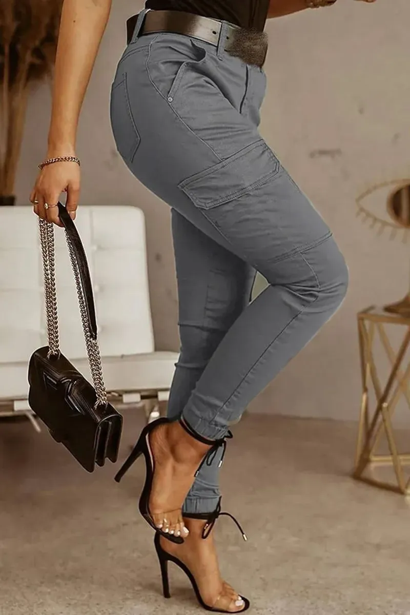 Flap Pocket Zip Detail Mid Waist Pants